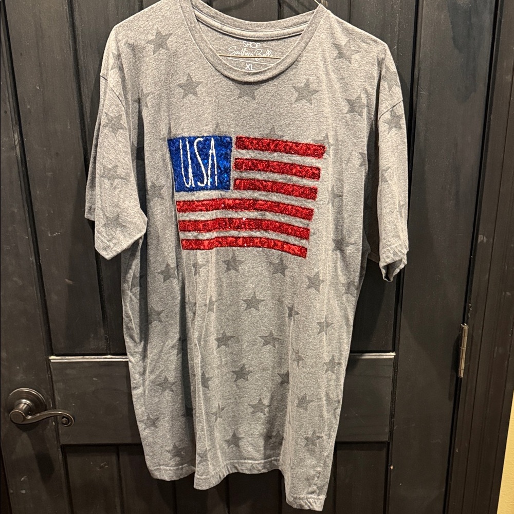 Patriotic Gray USA Flag Tee